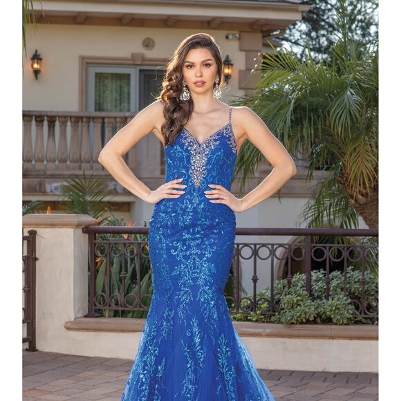 New Red Carpet Rhinestones Embellished Mermaid Dress w/ Lace Up Back DQ 4250 - Picture 3 of 9